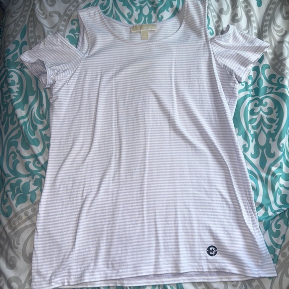 MICHAEL Michael Kors women’s small light purple striped shoulder cut out shirt - Picture 1 of 4
